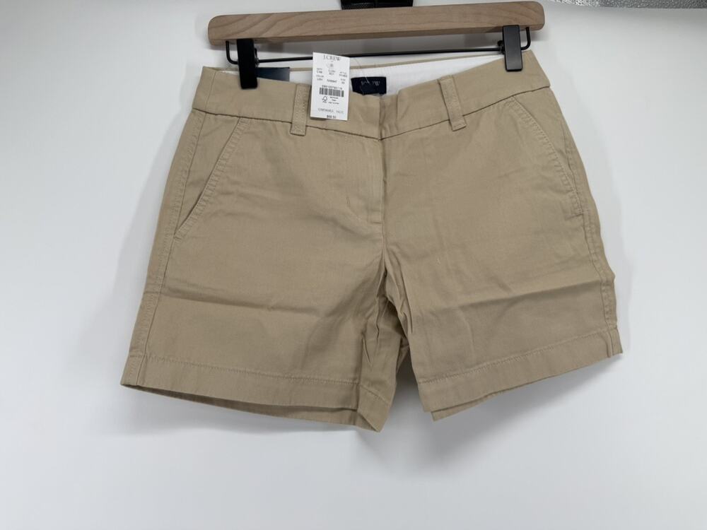 J.CREW Women Khaki Twill Chino Shorts 5" Inseam Size 00 Pockets 100% Cotton NWT